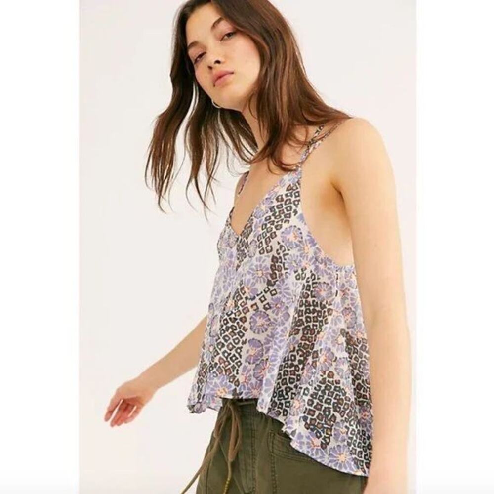Free People Intimates Sweet Meadow Purple Beaded Flowing Cotton Tank Blouse